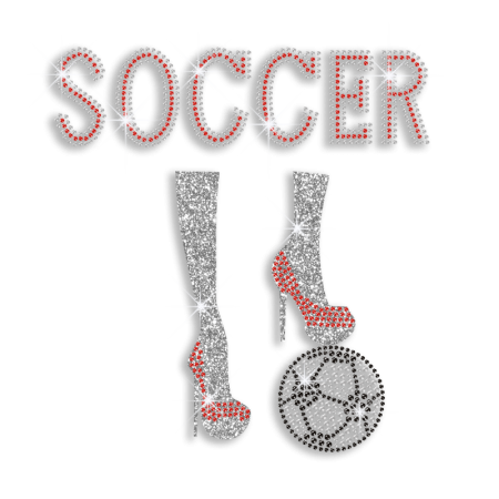 Crystal Soccer with Ruby High Heels Iron on Rhinestone Transfers