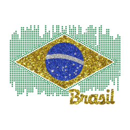 Colorful Brazil Team Logo Iron on Rhinestone Glitter Nailhead Transfer