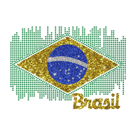 Colorful Brazil Team Logo Iron on Rhinestone Glitter Nailhead Transfer