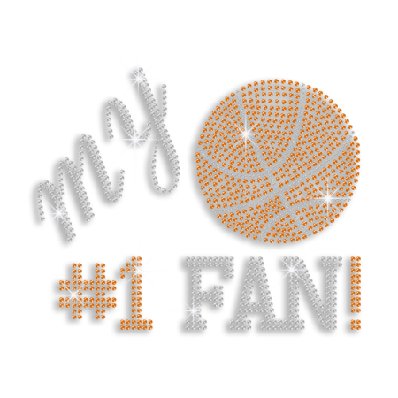 Magic Show Basketball My #1 Fan Iron on Rhinestone Transfer