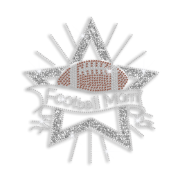 Magic Show Bling Football Mom with Stars Iron on Glitter Rhinestone Transfer