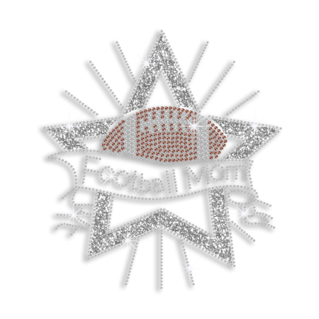 Magic Show Bling Football Mom with Stars Iron on Glitter Rhinestone Transfer