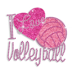 Kid Show I Love Volleyball Glitter Nailhead Iron on Transfer