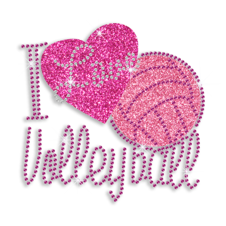 Kid Show I Love Volleyball Glitter Nailhead Iron on Transfer