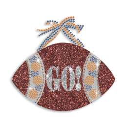 Kid Show Football Go! with Bow Glitter Rhinestud Iron on Transfer