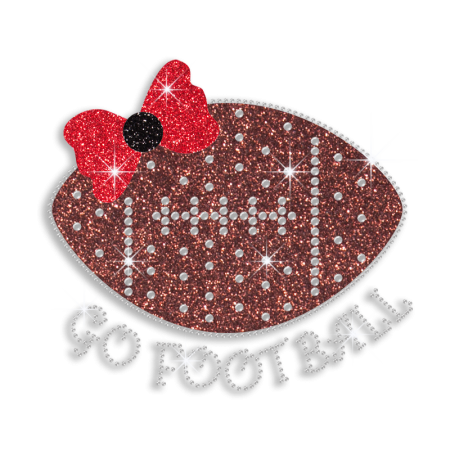 Kid Show Go Football with Bow Glitter Bling Iron on Transfer