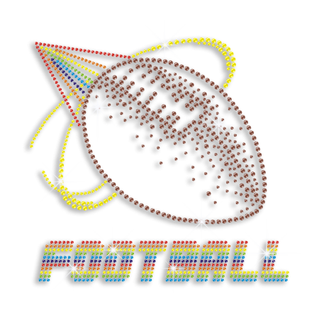 Kid Show Colorful Flying Football Iron on Rhinestone Transfer