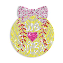 Kid Show We Heart Softball with Bow Iron on Neon Rhinestud Transfer