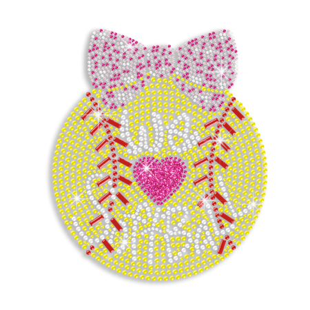 Kid Show We Heart Softball with Bow Iron on Neon Rhinestud Transfer