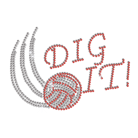 Bling Dig It Volleyball Iron-on Rhinestone Transfer