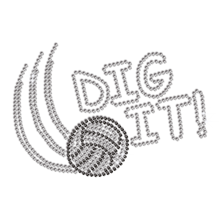 Cool Volleyball Dig It Iron on Rhinestone Transfer