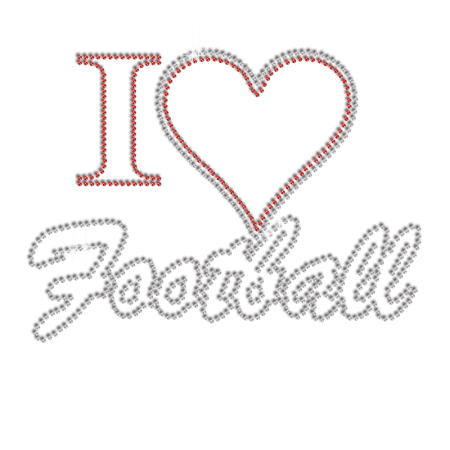 Bling I Love Football Iron on Rhinestone Transfer