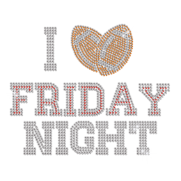 Bling I Love Friday Night Football Iron-on Rhinestone Transfer