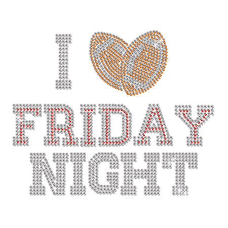 Bling I Love Friday Night Football Iron-on Rhinestone Transfer