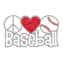 Creative Peace Love Baseball Iron on Glitter Rhinestone Transfer