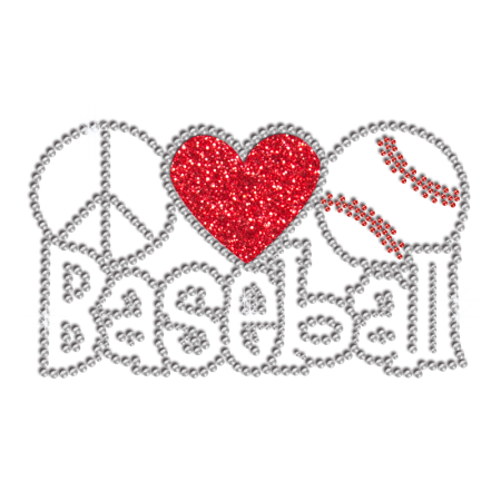 Creative Peace Love Baseball Iron on Glitter Rhinestone Transfer