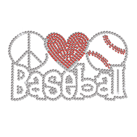 Shiny Peace Love Baseball Iron-on Rhinestone Transfer