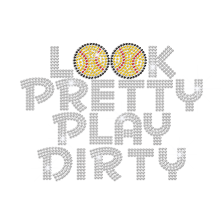 Look Pretty Play Dirty Baseball Iron-on Rhinestone Transfer