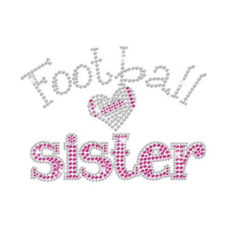 Hot Pink Sister Loves Football Iron-on Rhinestone Transfer