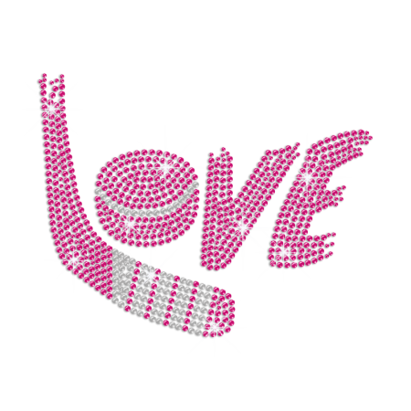 Big Pink Hockey Love Iron on Rhinestone Transfer