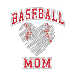 Baseball Mom Heart Pattern Iron on Rhinestone Glitter Transfer