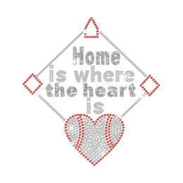 Home Is Where the Heart Is Iron-on Rhinestone Glitter Baseball Pattern