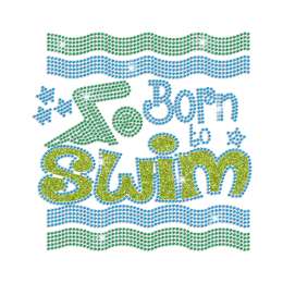 Customized Born to Swim Iron on Rhinestone Transfer Decal