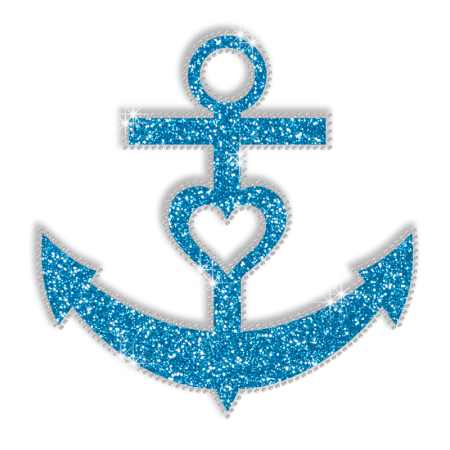 Girl's Heart Anchor Symbol Iron-on Rhinestone Glitter Transfer