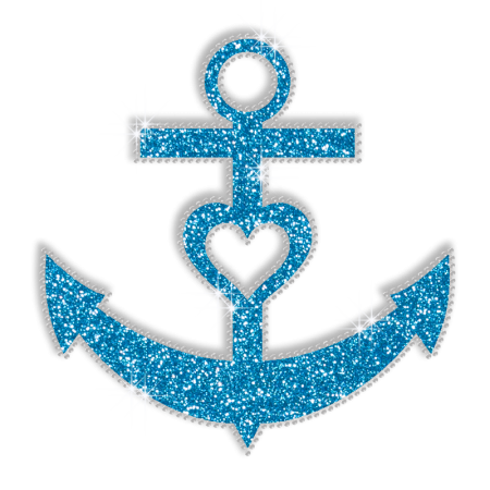 Custom Anchor and Heart Blue Bling Iron ons