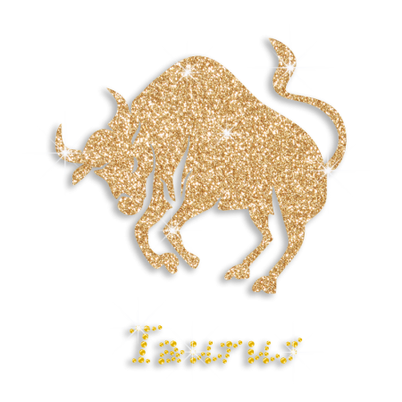 Gold Shining Taurus Bull Hot fix Rhinestone Glitter Motif