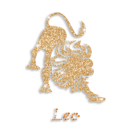 Gold Bling Leo Symbol Iron-on Rhinestone Glitter Transfer