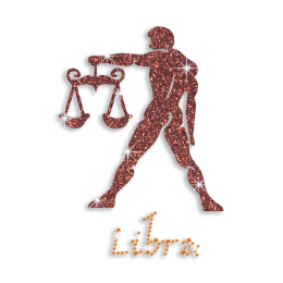 Brown Libra Zodiac Iron-on Glitter Rhinestone Transfer