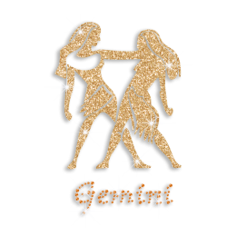 Gold Gemini Zodiac Iron on Glitter Rhinestone Transfer