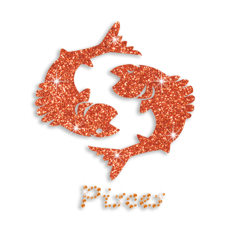 Orange Pisces Zodiac Iron-on Glitter Rhinestone Transfer