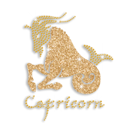 Gold Capricorn Zodiac Iron-on Glitter Rhinestone Transfer