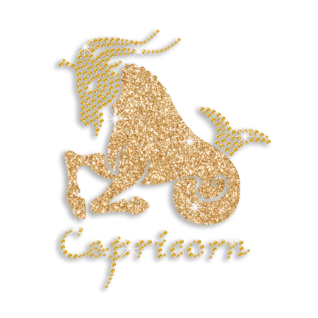 Gold Capricorn Zodiac Iron-on Glitter Rhinestone Transfer