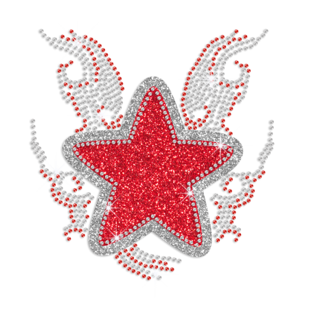 Bling Red Star On Fire Hot-fix Rhinestone Glitter Motif
