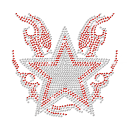 Red Sliver Star On Fire Rhinestone Motif