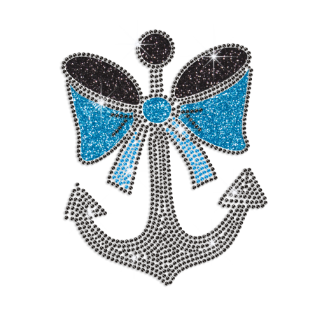 Pretty Anchor with Bow Iron on Glitter Rhinestone Transfer