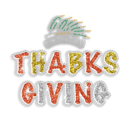 Bling Happy Thanksgiving Iron on Glitter Rhinestone Transfer