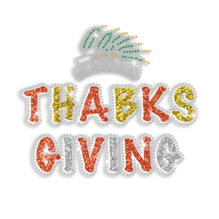 Bling Happy Thanksgiving Iron on Glitter Rhinestone Transfer