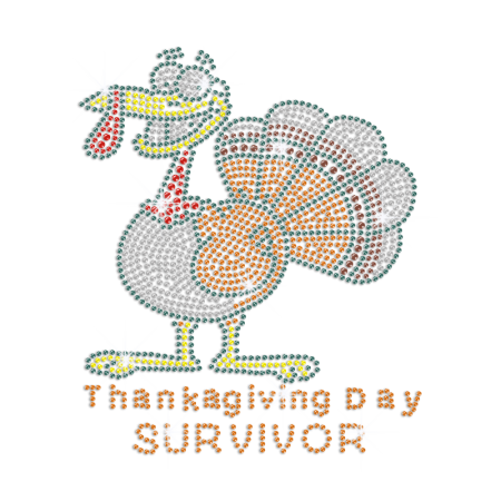 Thanksgiving Day Survivor Iron on Rhinestone Transfer Motif