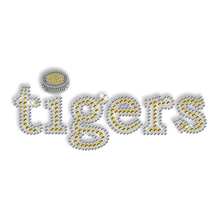 Custom Cute Big Sparkling Yellow Letters of Tigers Diamante Iron on Transfer Motif for Clothes