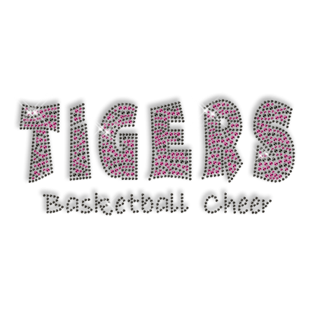 Custom Pink Sparkling TIGERS Basketball Cheer Diamante Iron on Transfer Motif for Shirts