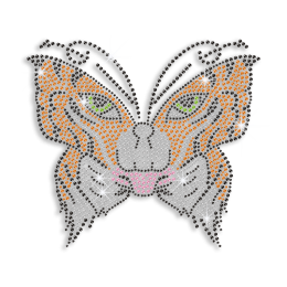 Tiger Face on Butterfly Iron on Rhinestone Transfer