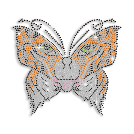 Tiger Face on Butterfly Iron on Rhinestone Transfer