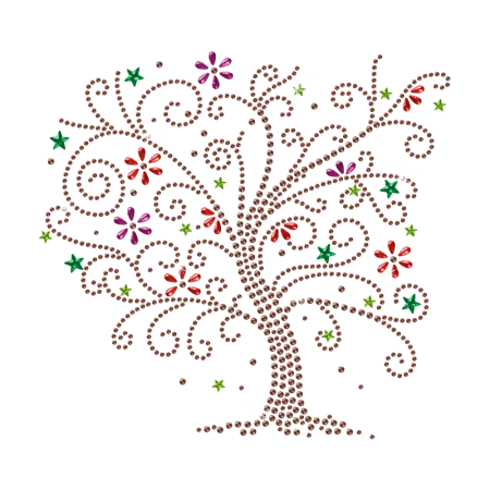 Rhinestone Colorful Flower Tree Iron on Transfer