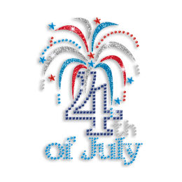 Cheering 4 of July Iron on Glitter Nailhead Rhinestone Transfer