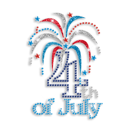 Cheering 4 of July Iron on Glitter Nailhead Rhinestone Transfer