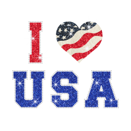 Bling I Love USA Iron on Glitter Rhinestone Transfer